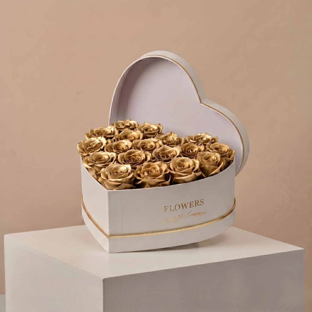 Gold Roses Heart Box