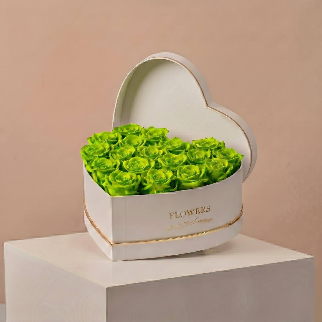 Green Roses Heart Box