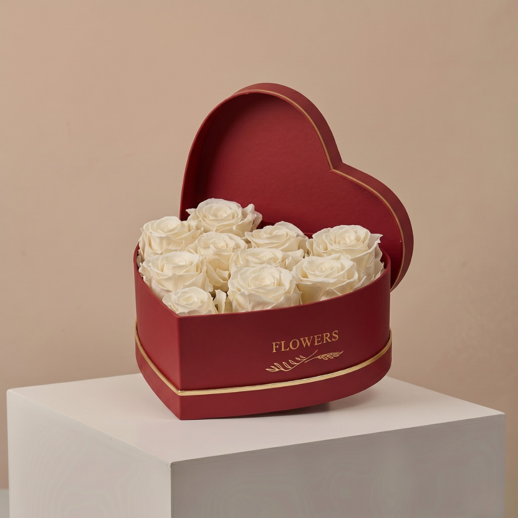 White Roses Heart Box