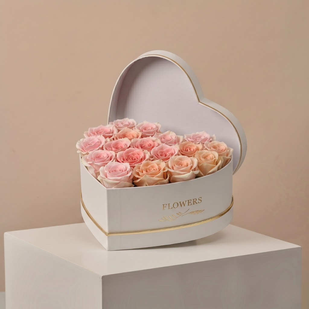 Pink Roses Heart Box