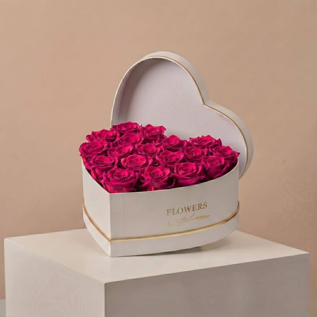 Hot Pink Roses Heart Box