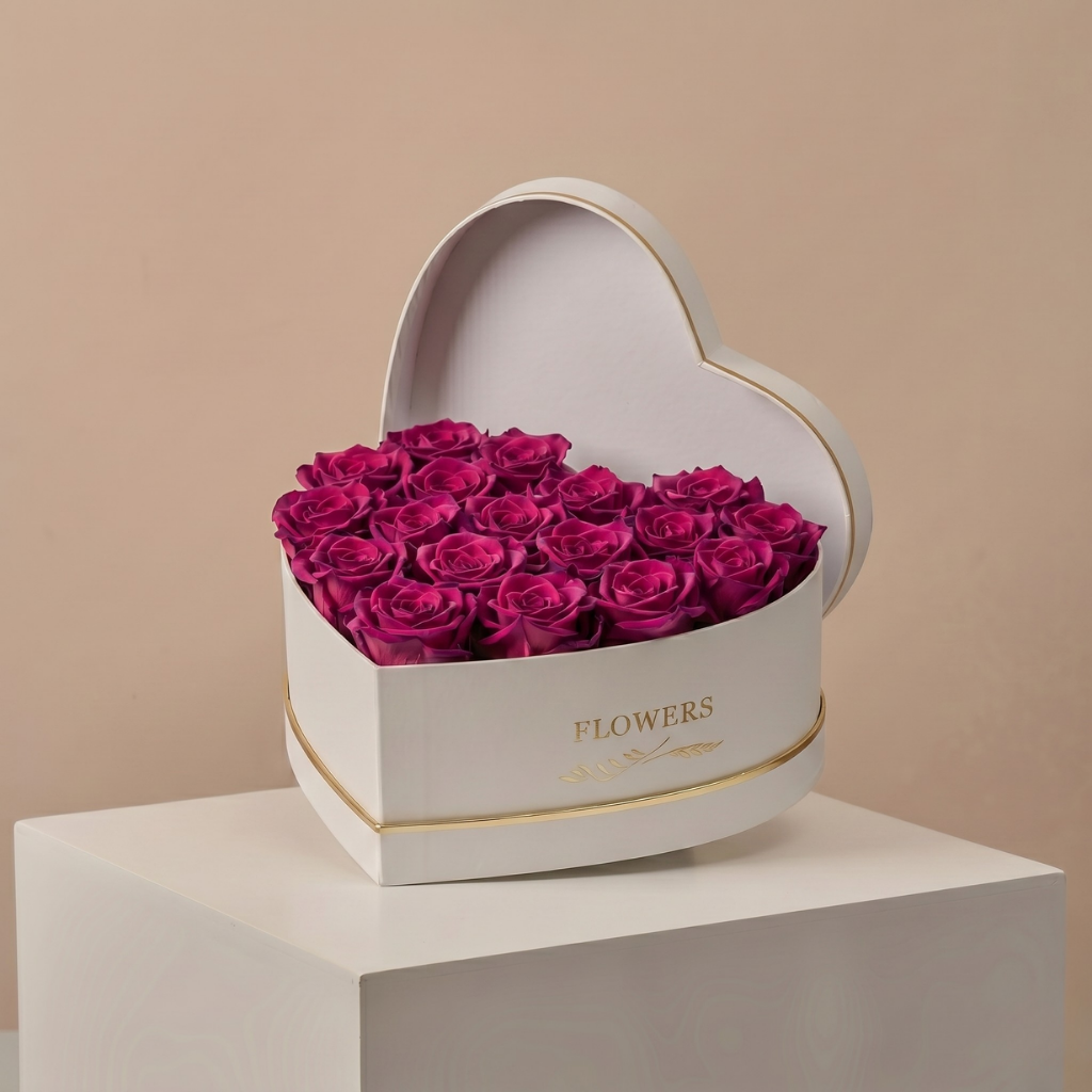 Purple Roses Heart Box