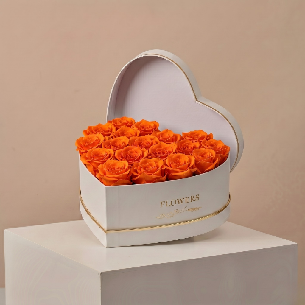 Orange Roses Heart Box